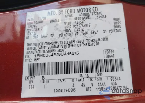 2009 Ford Explorer Eddie Bauer z USA, uszkodzony, nr VIN 1FMEU64E49UA15475